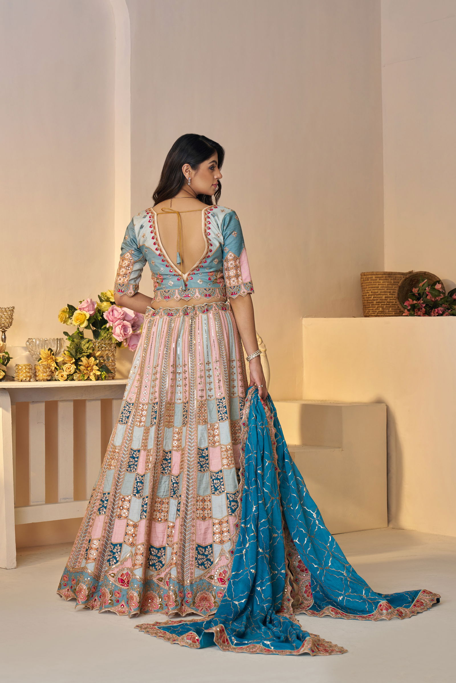 Kf 128 Sky Blue Dola Silk Party Wear Lehengas Wholesale Market In Surat